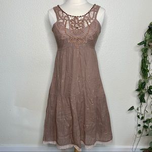 Free People Brown Dress Metallic Thread Beads 2 XS